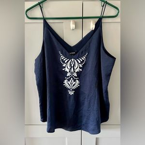 Express Navy Embroidered Camisole Tank. Size L